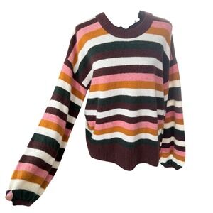 Madewell Merino Wool Alpaca Striped Crewneck Sweater Pink Brown Mustard Small